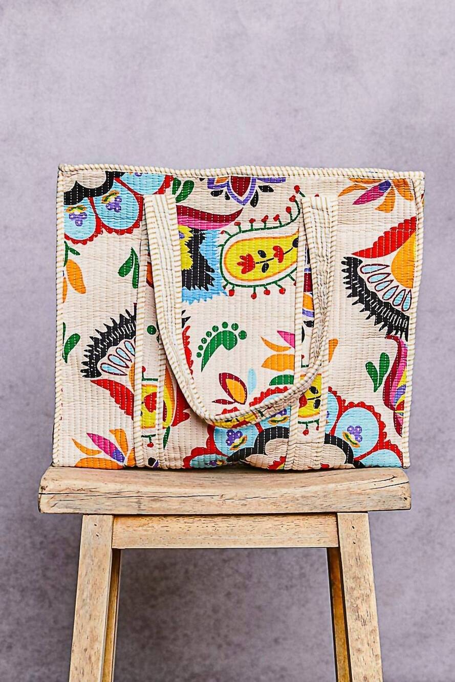 NEW POL women's printed tote bag in cream multi
